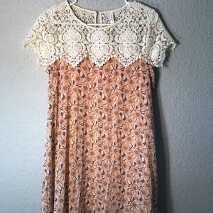 Tan Floral Print Sundress(L)